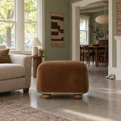 Bilbury Oval Ottoman in Monte Tobacco styled in a Portland home - Whats New Furniture