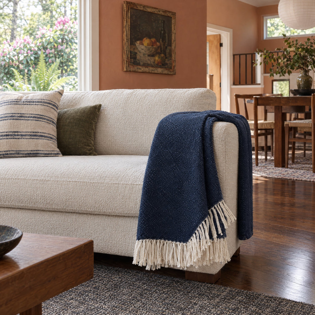 Billie Throw in Navy styled in a Portland home - Whats New Furniture
