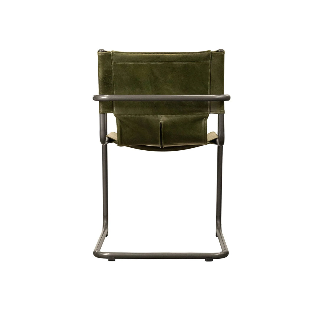 Billy Arm Dining Chair in Matcha Green variant side view - leather arm dining chair by LH Imports - Whats New Furniture Portland OR