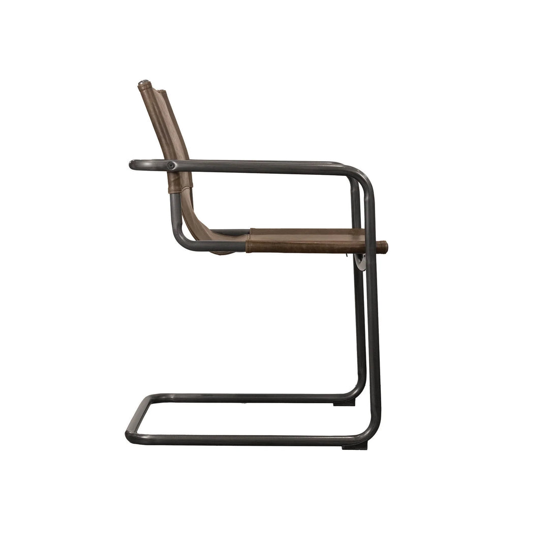 Billy Arm Dining Chair in Whiskey Brown side view - leather arm dining chair by LH Imports - Whats New Furniture Portland OR