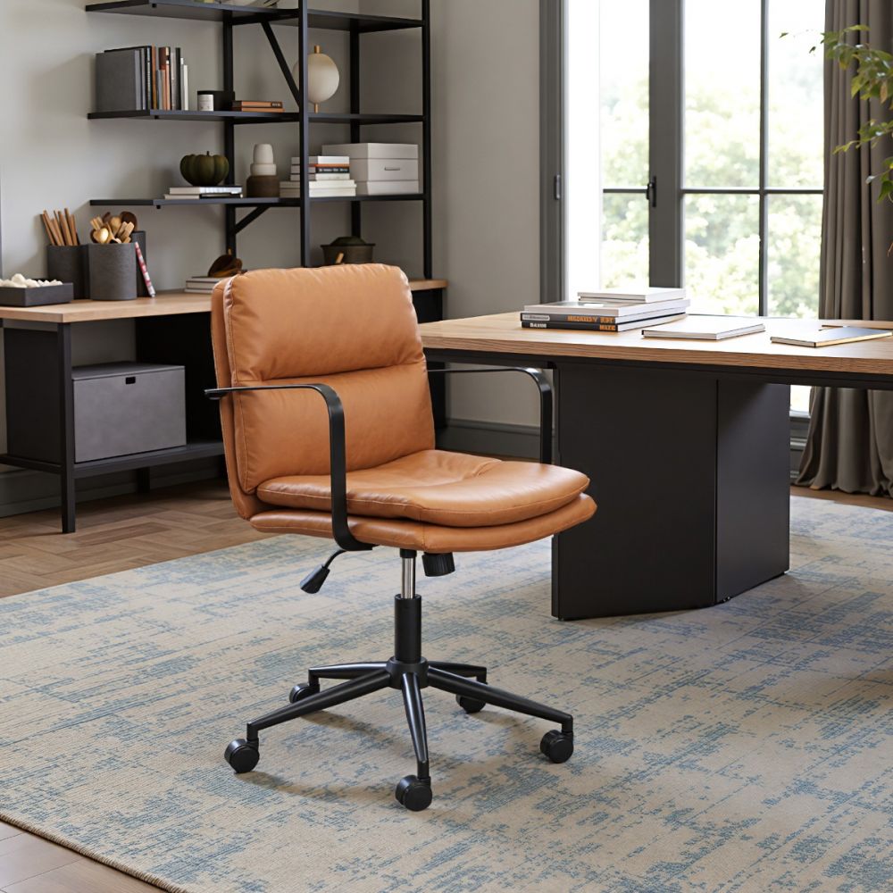 Birao Office Chair in Brown room setting - brown office chair by Zuo - Whats New Furniture Portland OR