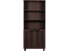 Bisana Bookcase in Brown three-quarter angle view - modern tall bookcase with slatted doors by Unique Furniture - Whats New Furniture Portland OR