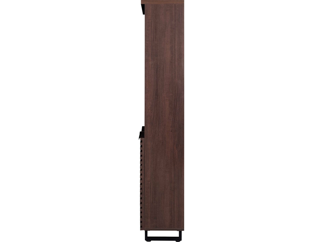 Bisana Bookcase in Brown rear three-quarter view - modern bookcase with slatted doors by Unique Furniture - Whats New Furniture Portland OR