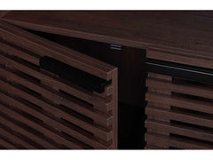 Bisana Bookcase in Brown close-up detail of black metal sleigh-style legs - modern tall bookcase by Unique Furniture - Whats New Furniture Portland OR