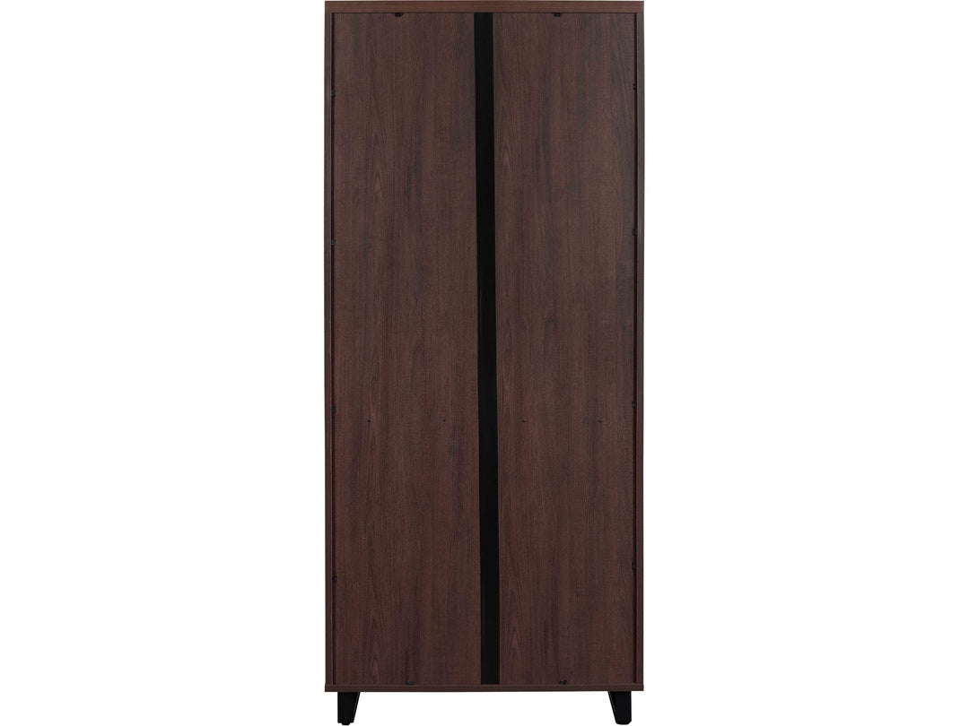 Bisana Bookcase in Brown angle view with doors open - modern bookcase interior storage by Unique Furniture - Whats New Furniture Portland OR