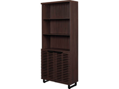 Bisana Bookcase in Brown with slatted doors open showing interior storage - modern bookcase by Unique Furniture - Whats New Furniture Portland OR