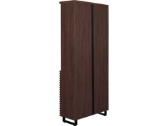 Bisana Bookcase in Brown straight-on front view - 73-inch modern bookcase with slatted doors by Unique Furniture - Whats New Furniture Portland OR