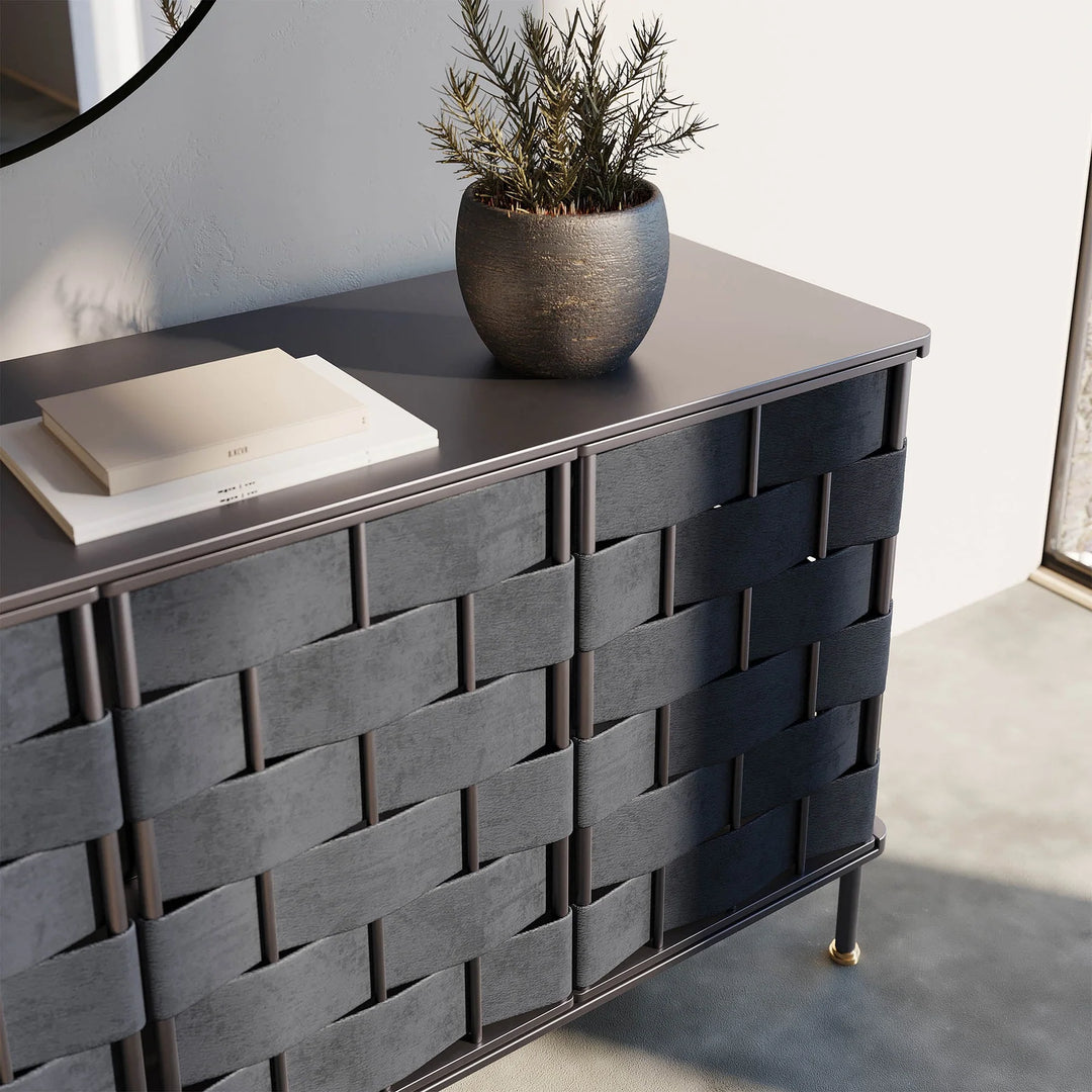 Bishop Sideboard in Black variant open front view - wood sideboard by LH Imports - Whats New Furniture Portland OR