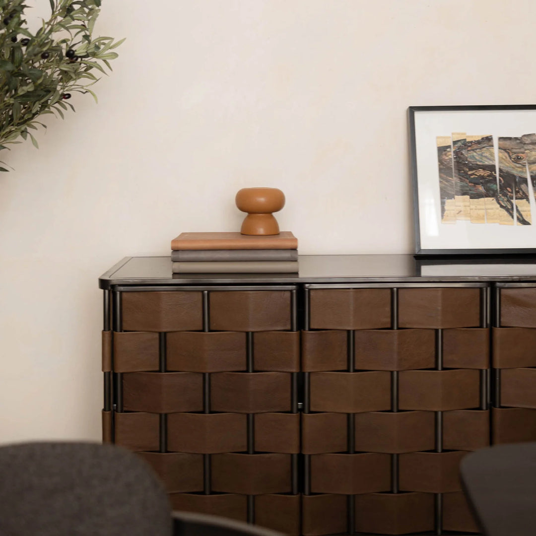 Bishop Sideboard in Brown styled room setting - wood sideboard by LH Imports - Whats New Furniture Portland OR