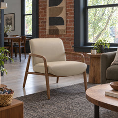 Bjorn Light Mocha Leather Arm Chair in 646 Light Mocha / Walnut styled in a Portland home - Whats New Furniture