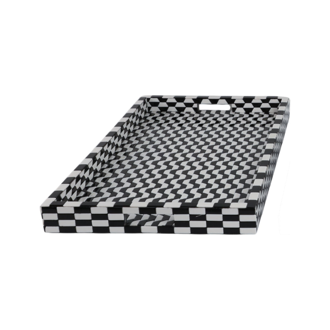 Black &amp; White Geometric Resin Tray in Large (24" x 15") - studio - Sagebrook Home - Whats New Furniture Portland OR