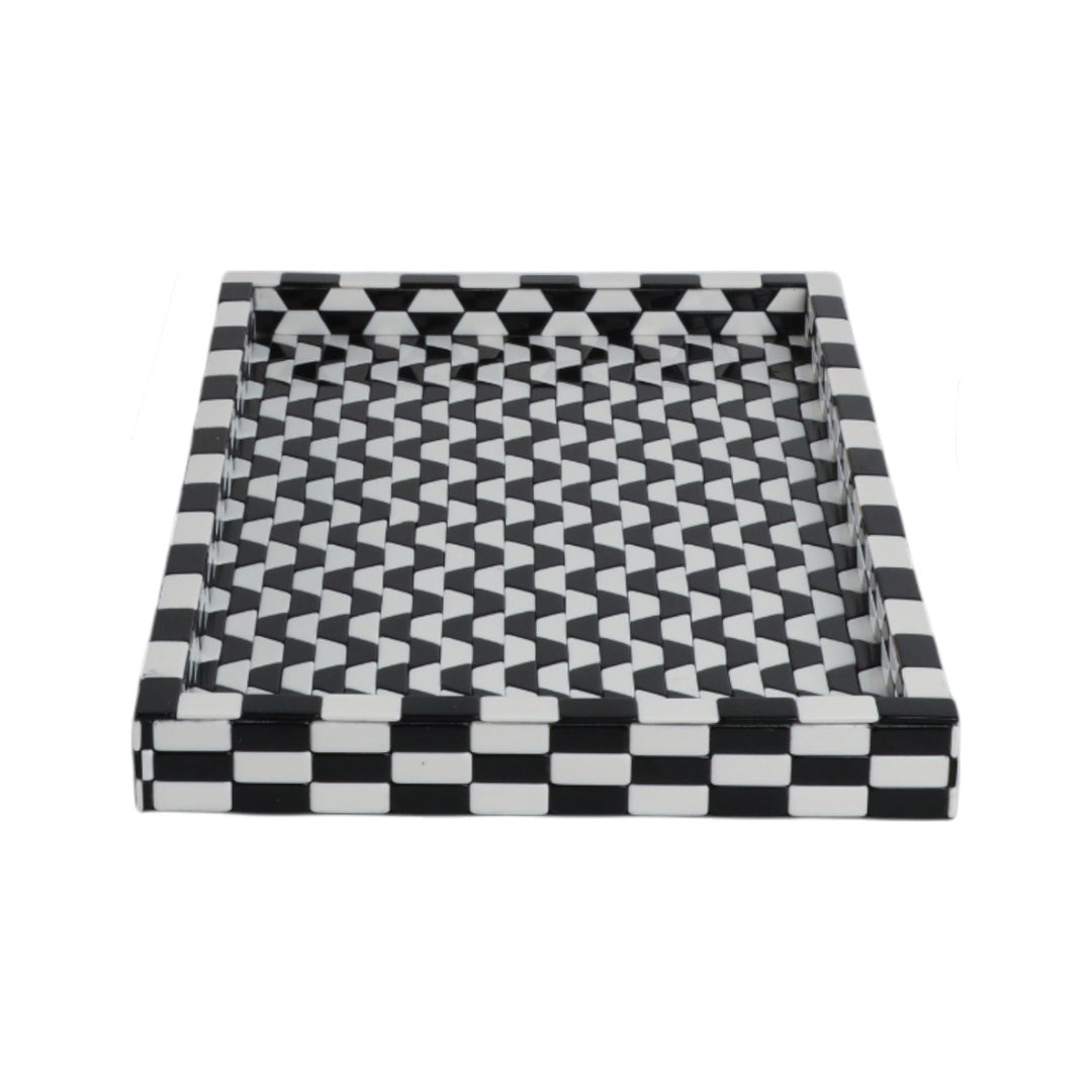 Black &amp; White Geometric Resin Tray in Medium (18" x 12") - studio - Sagebrook Home - Whats New Furniture Portland OR