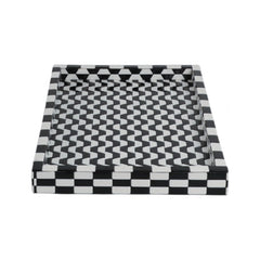 Black &amp; White Geometric Resin Tray in Medium (18" x 12") - studio - Sagebrook Home - Whats New Furniture Portland OR
