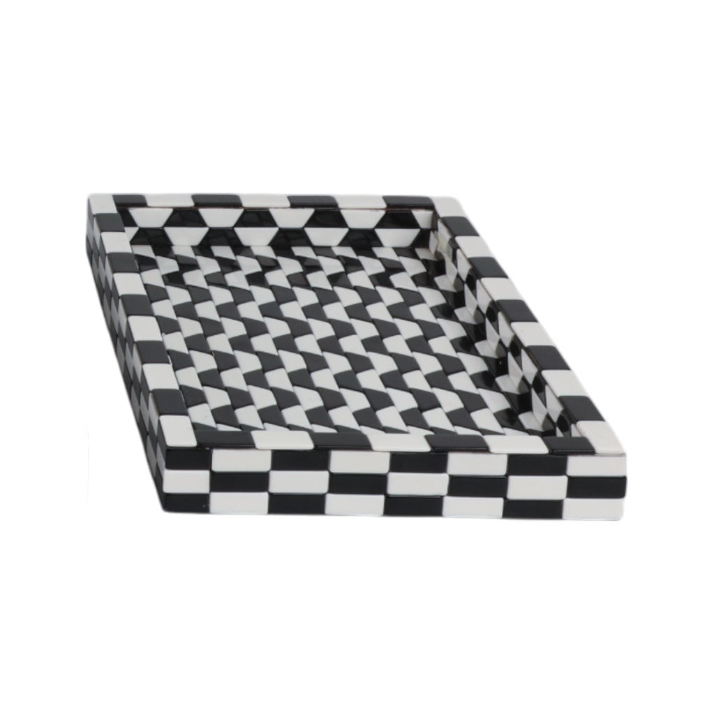 Black &amp; White Geometric Resin Tray in Small (13" x 9") - studio - Sagebrook Home - Whats New Furniture Portland OR