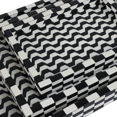 Black &amp; White Geometric Resin Trays, Set of 3 wave pattern close up - decorative tray by Sagebrook Home - Whats New Furniture Portland OR