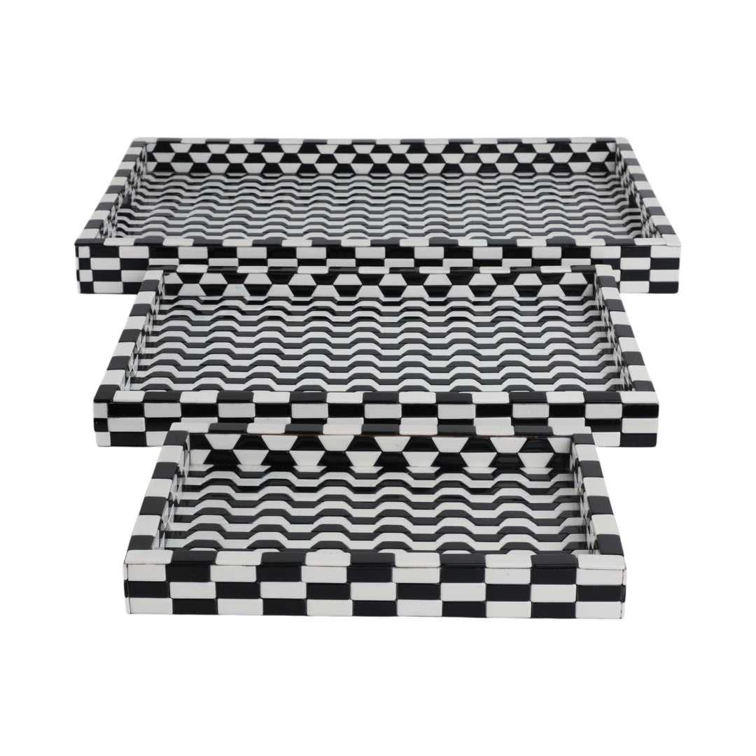 Black &amp; White Geometric Resin Trays, Set of 3 three nested trays - decorative tray by Sagebrook Home - Whats New Furniture Portland OR