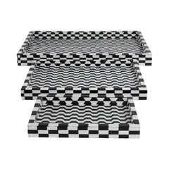 Black &amp; White Geometric Resin Trays, Set of 3 three nested trays - decorative tray by Sagebrook Home - Whats New Furniture Portland OR