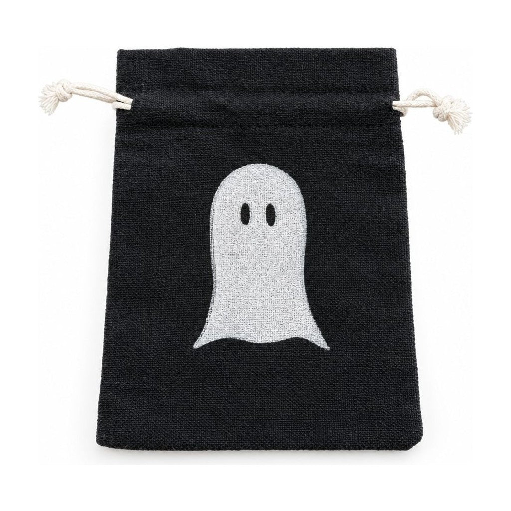 Black Halloween bag with a ghost motif and a slim flat profile.