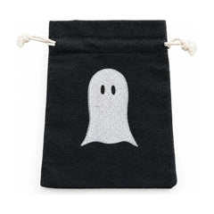 Black Halloween bag with a ghost motif and a slim flat profile.