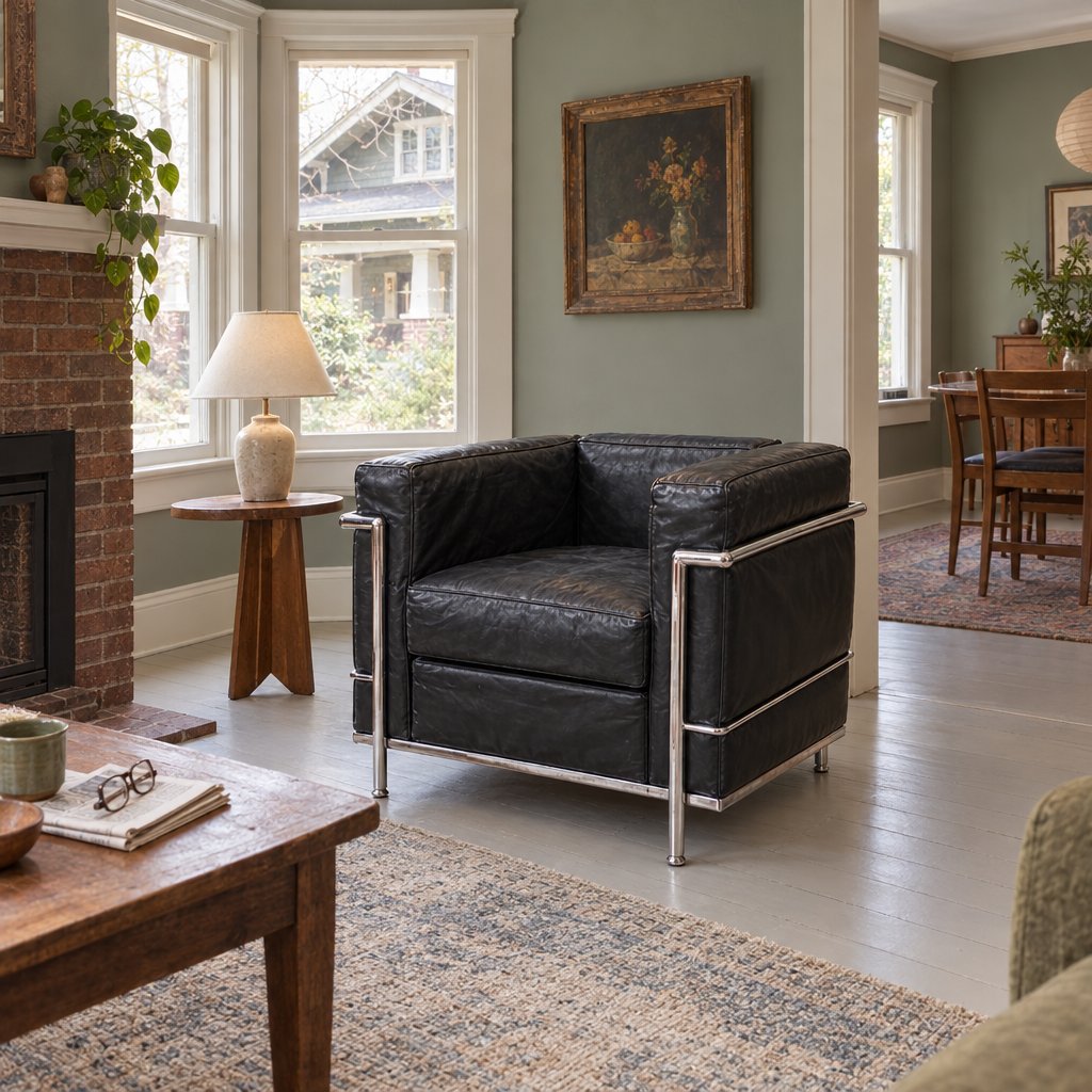 Mid-Century LC2-Style Armchair in Black styled in a Portland home - Whats New Furniture