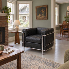 Mid-Century LC2-Style Armchair in Black styled in a Portland home - Whats New Furniture