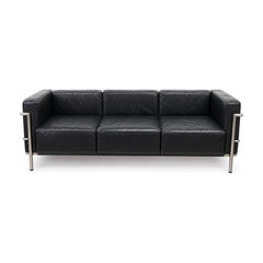Black LC3 leather sofa with cubic cushions on a chrome tubular frame
