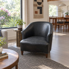 Traditional Leather Club Armchair by Halo in Black styled in a Portland home - Whats New Furniture