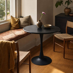 Black square mid-century dining table with clean architectural lines - view 2