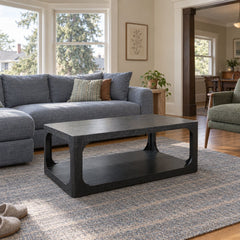 Mid-Century Solid Wood Coffee Table in Black styled in a Portland home - Whats New Furniture
