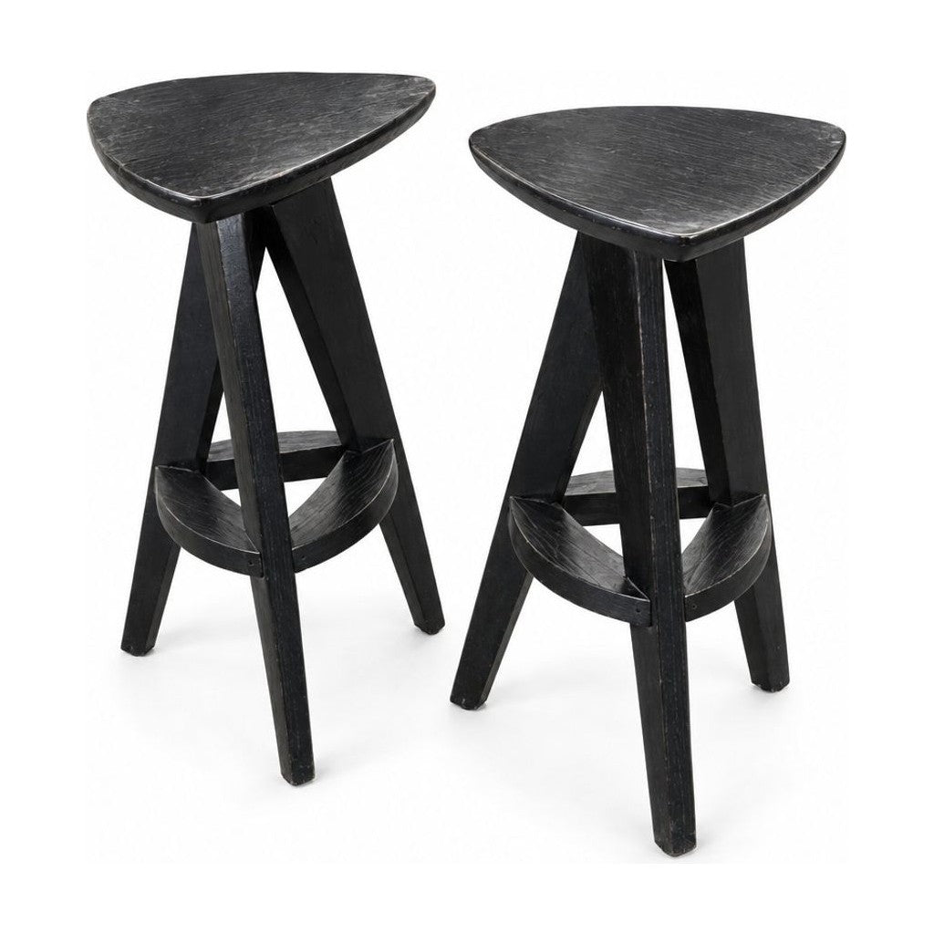 Black wood bar stool with a compact square seat