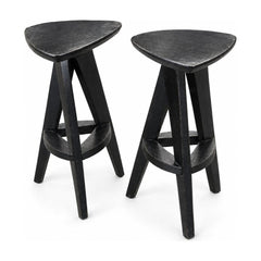 Black wood bar stool with a compact square seat