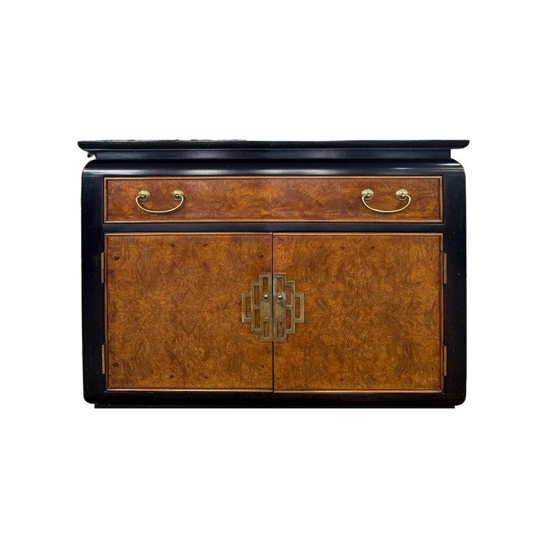 Black/Natural Burl Mid-Century Bar Server - consignment furniture Portland