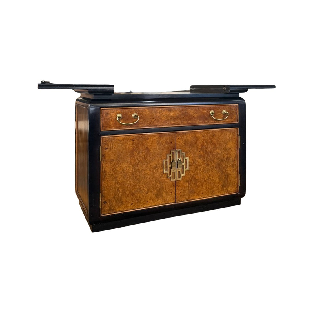 Black/Natural Burl Mid-Century Bar Server - view 2
