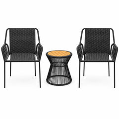 Black mid-century pedestal side table with a smaller nesting table