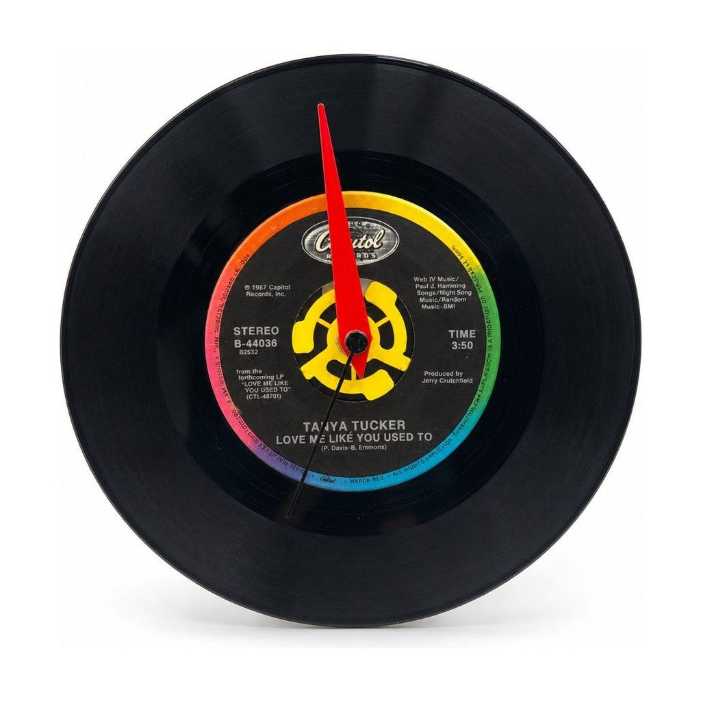 Black Tanya Tucker 7-inch vinyl record clock with analog hands and label graphics.