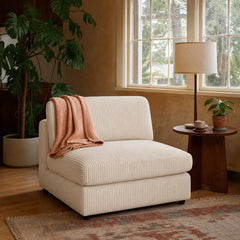 Blaine Upholstered Armless Chair Sand styled in Portland 1960s Garden Home ranch living room - What&