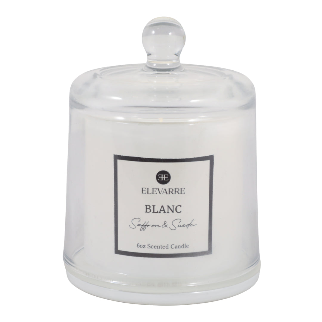 Blanc Saffron &amp; Suede Cloche Candle, 6 oz front view - scented candle by Elevarre by Sagebrook Home - Whats New Furniture Portland OR