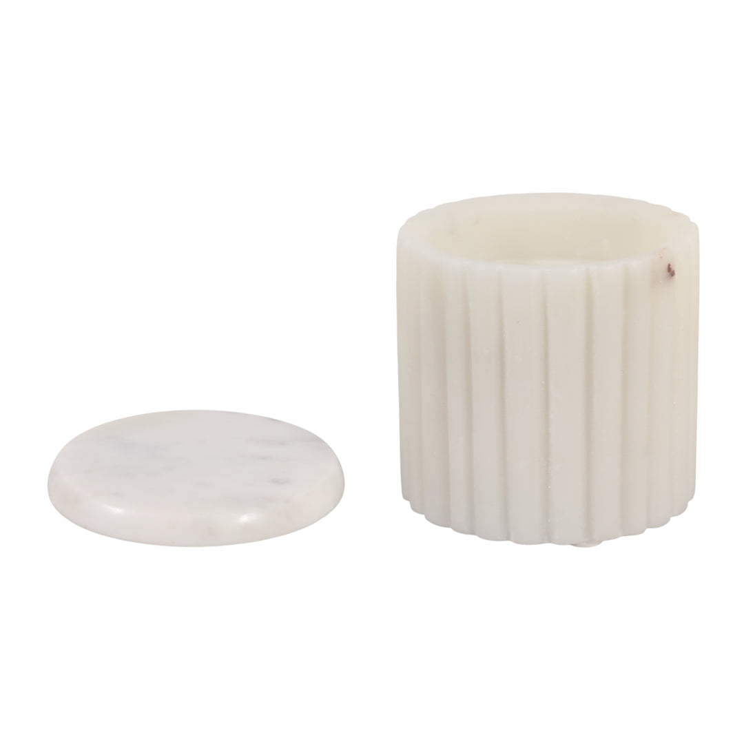 Blanc Saffron &amp; Suede Fluted Lidded Candle, 8 oz with the lid off - scented candle by Elevarre by Sagebrook Home - Whats New Furniture Portland OR