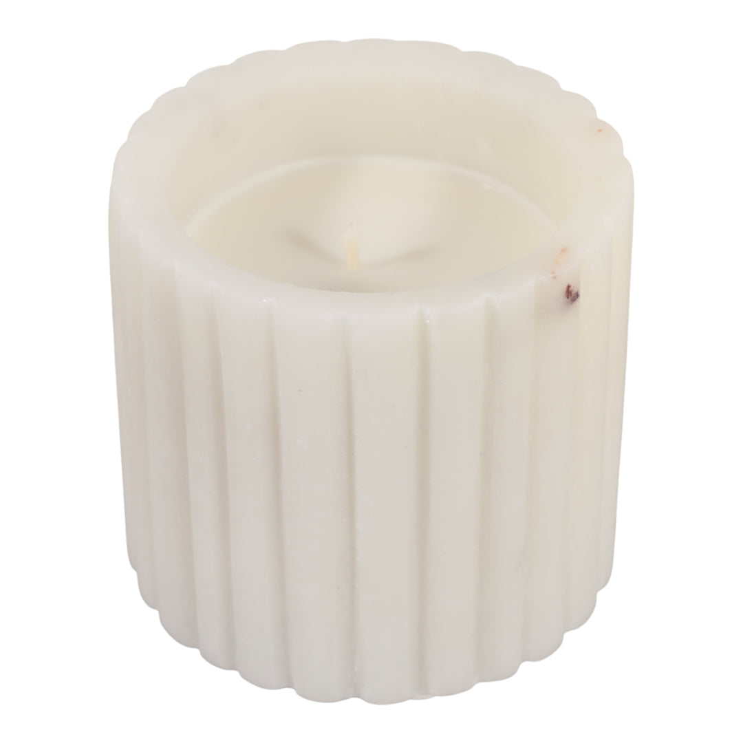 Blanc Saffron &amp; Suede Fluted Lidded Candle, 8 oz top view - scented candle by Elevarre by Sagebrook Home - Whats New Furniture Portland OR