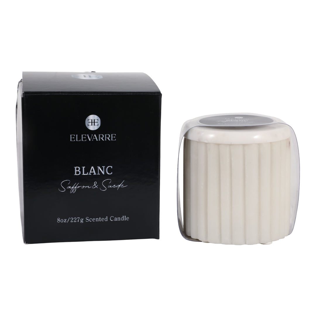 Blanc Saffron &amp; Suede Fluted Lidded Candle, 8 oz with its Elevarre gift box - scented candle by Elevarre by Sagebrook Home - Whats New Furniture Portland OR