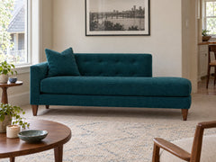 Blazer Chaise Lounge in Lush Turquoise, left-hand facing styled in a Kerns townhouse - Whats New Furniture Portland OR