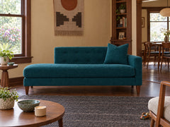 Blazer Chaise Lounge in Lush Turquoise, right-hand facing styled in a 1910 St. Johns bungalow - Whats New Furniture Portland OR