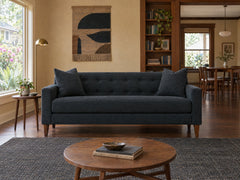 Blazer Loft Sofa in Lilou Denim styled in a 1910 St. Johns bungalow - Whats New Furniture Portland OR