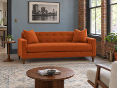 Blazer Loft Sofa in Lush Papaya styled in a NW Portland converted brick corner apartment - Whats New Furniture Portland OR