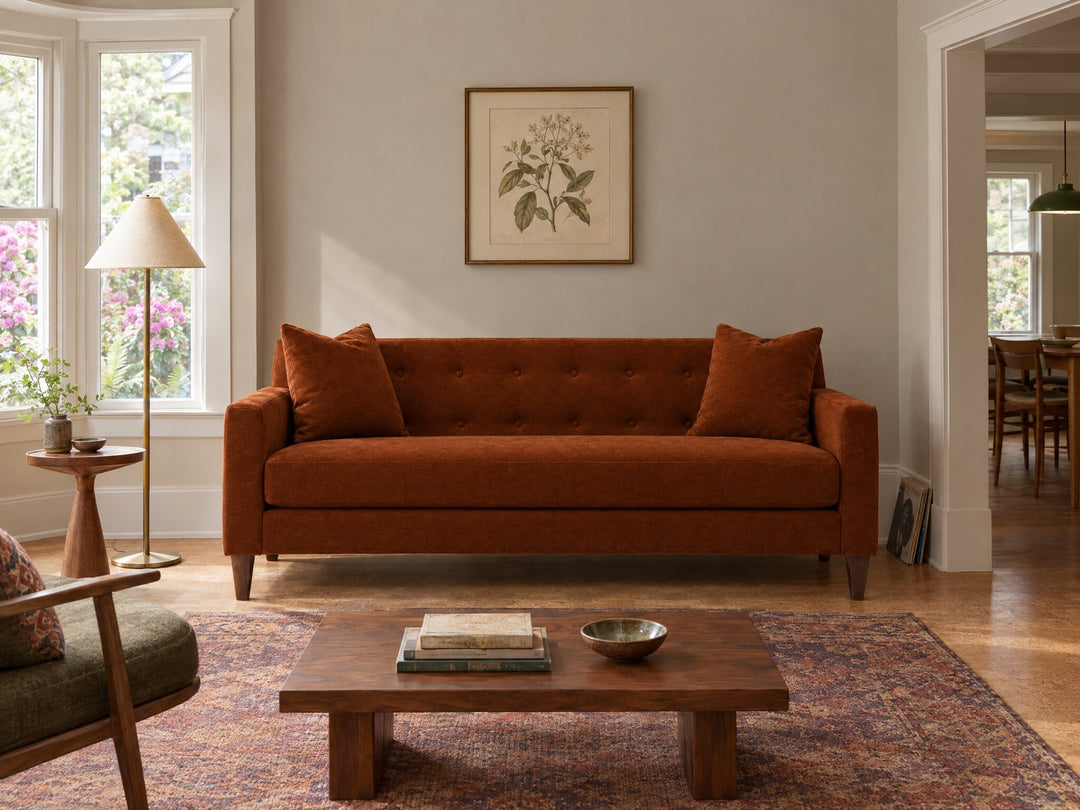 Blazer Loft Sofa in Marquis Rust styled in a Sellwood foursquare sitting room - Whats New Furniture Portland OR