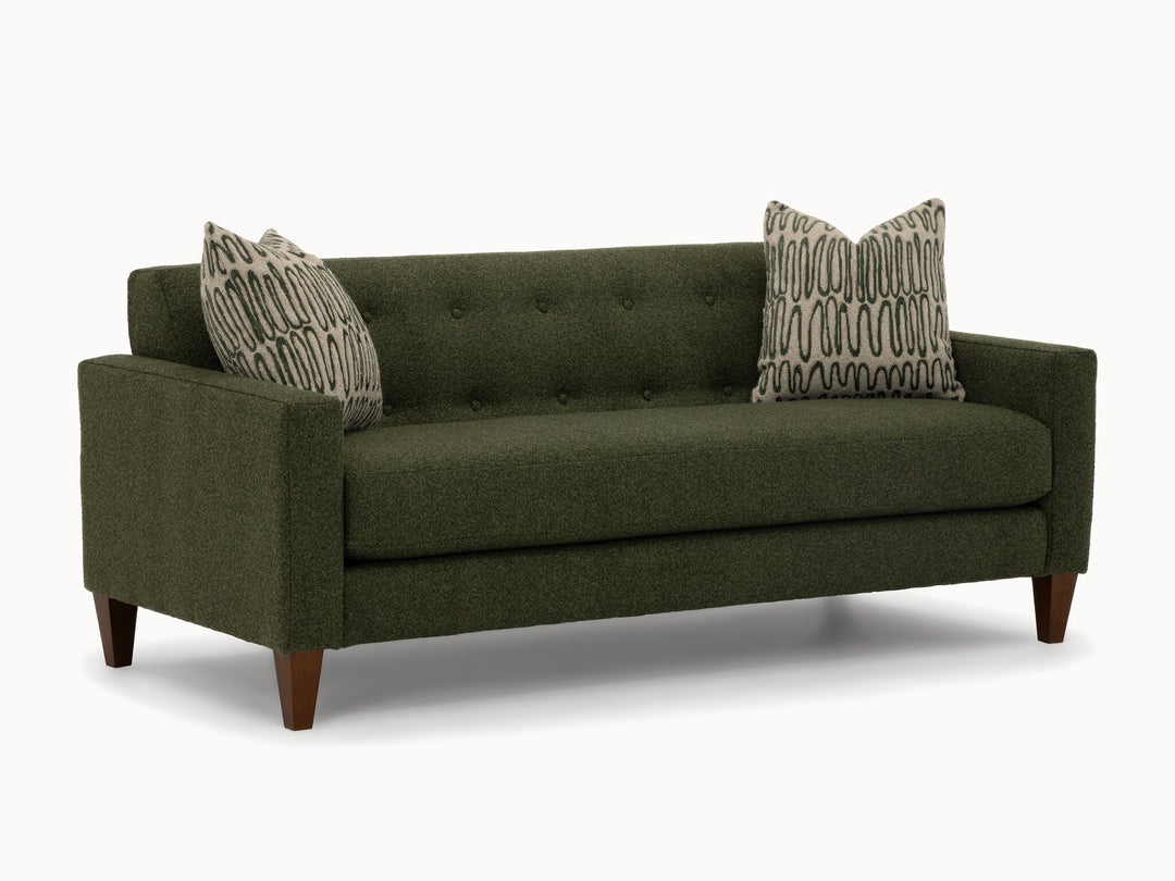 Blazer Loft Sofa in Rio Spinach with accent pillows - Stanton catalog photo - Whats New Furniture Portland OR