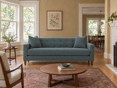 Blazer Loft Sofa in Tribute Seamist styled in a 1920s Laurelhurst Colonial living room - Whats New Furniture Portland OR