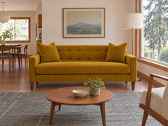 Blazer Loft Sofa in Vintage Saffron styled in a Beaverton split-level home - Whats New Furniture Portland OR