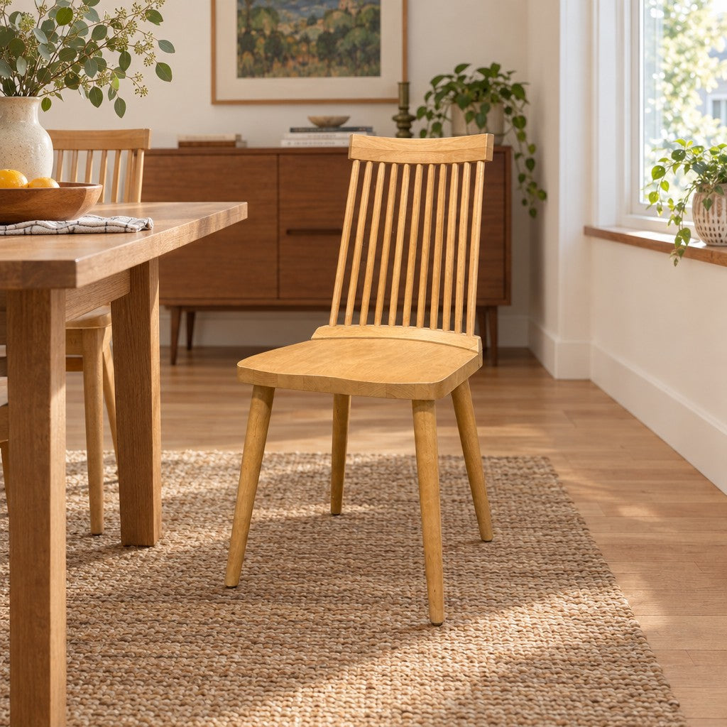 Blonde dining room chairs with tapered wood frames, shown as a set of four. - detail view 1
