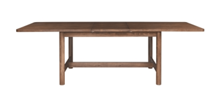 Bloomfield Butterfly Dining Table in Dark Walnut three-quarter angle with 20-inch butterfly leaf extended - trestle dining table by NPD - Whats New Furniture Portland OR